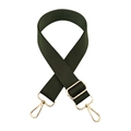 Close-up of adjustable dark green wide fabric bag strap with shiny gold metal hardware - Army Green