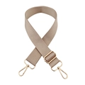 Detail of khaki wide woven bag strap featuring premium gold metal lobster clasps and buckle - Nude Khaki