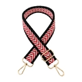 Close-up of adjustable woven strap with red V-pattern and gold-plated metal swivel hooks - Style 22 Red White (Black Edge)