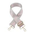 Detail of pink and mint green geometric jacquard strap with gold-tone metal hooks - Gold Buckle / Light Pink Green