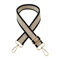 Close-up of black and white herringbone woven strap with gold metal lobster clasps - Style 23 Beige Khaki (Black Edge)