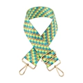 Detailed view of colorful checkered woven strap with golden lobster clasps and adjusters - G10-Blue and Green Plaid