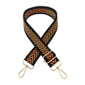 Detail of adjustable woven bag strap with orange-green V-pattern and gold metal hooks - Style 24 Orange Green (Black Edge)