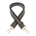 Detail of adjustable woven chevron strap with gold metal swivel hooks and buckles - Style 26 Grey Brown (Black Edge)