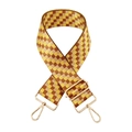 Detail of adjustable checkered bag strap in tan and yellow with gold metal hardware - G13-Yellow and Brown Plaid