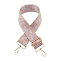 Detailed view of pink jacquard bag strap with geometric patterns and gold metal clips - Light Purple Brown
