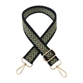 Detail of adjustable woven jacquard guitar strap with gold hooks and chevron pattern - Style 28 Army Green (Black Edge)