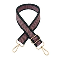 Detail of adjustable woven purse strap with arrow jacquard pattern and gold clips - Style 29 Purple (Black Edge)