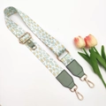 Detail of adjustable canvas strap featuring green and orange leopard print with gold hardware - Gold Buckle / Bean Green Leopard Single Strap