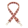 Detail of bohemian pink and orange geometric woven strap with gold metal hooks - Style A-5