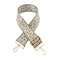 Detail of wide jacquard bohemian bag strap with star pattern and gold metal lobster clasps - Grey Dark Brown