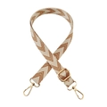 Close-up of adjustable woven strap with beige herringbone pattern and gold lobster claws - Brown