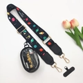 Starry sky phone lanyard with cartoon rocket print and transparent zipper coin pouch - Gold Buckle / Planet Print 3-Piece Set