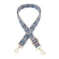 Detail of blue geometric woven strap with gold metal lobster clasps and adjustable buckle - Style B-6