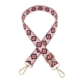 Detail of bohemian jacquard woven strap with pink geometric patterns and gold metal hooks - Style A-8