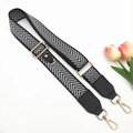 Close-up of adjustable woven shoulder strap with black herringbone pattern and gold metal hooks - Silver Thread Arrow Single Strap