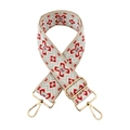 Detail of jacquard geometric pattern on thick adjustable canvas bag strap with gold hooks - Beige Red