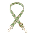 Detail view of adjustable green herringbone strap with shiny gold lobster clasps - Beige and Bright Green