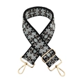 Close-up of thick jacquard shoulder strap with ethnic patterns and gold metal hooks - Grey With Black Base