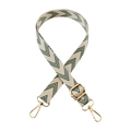 Detail of adjustable woven bag strap with green herringbone pattern and gold metal hooks - Beige and Deep Green
