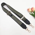 Detail of adjustable black woven shoulder strap with gold V-pattern and metal hooks - Light Gold Arrow Single Strap