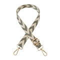 Detail of adjustable woven shoulder strap with green V-pattern and gold metal lobster clasps - Beige and Army Green