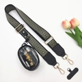 Detail of woven phone strap with zipper pouch, metal buckle, and clear card holder - Light Gold Arrow 3-Piece Set