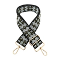 Close-up of jacquard woven geometric patterns on adjustable wide guitar style bag strap - Black Army Green