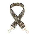 Detail view of woven geometric strap with golden lobster clasps and adjustable buckle - Gold Buckle / 3-Black Beige Gold