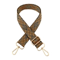Macro detail of geometric jacquard bag strap with gold lobster clasps and metal hardware - Gold Buckle / 4-Black Brown Gold