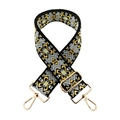 Close-up of ethnic geometric jacquard woven strap with golden metal lobster clasps - Black Bright Yellow