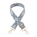 Close-up of geometric jacquard bag strap with gold metal lobster clasps and buckle - 8-Beige Light Blue