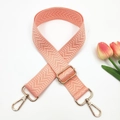 Macro detail of pink herringbone woven strap with adjustable gold metal lobster clasps - Coral Pink