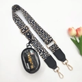 Detail of adjustable leopard print strap with gold hooks and transparent card pouch - Rice Black Leopard 3-Piece Set