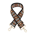 Close-up of ethnic jacquard strap with orange floral embroidery and gold metal hooks - Black Bright Orange