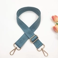 Detail of adjustable woven chevron shoulder strap with gold metal swivel hooks in teal - Haze Blue