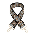 Detail of adjustable wide bag strap with colorful geometric tribal embroidery and gold hooks - Black Light Orange