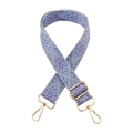 Detail of adjustable blue and white geometric jacquard strap with gold metal hooks - 12-Beige Sky Blue
