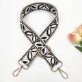 Detail of adjustable woven bag strap with black and white floral embroidery and gold hooks - Gold Buckle / Style 1-Beige & Black