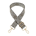 Detail of geometric pattern bag strap with gold metal swivels and adjustment buckle - 15-Black Beige White
