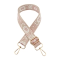 Detail of floral embroidery on wide purse strap with golden metal lobster clasps - Beige Base Pink