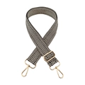 Adjustable 3.8cm wide woven bag strap with black and white wave pattern and gold hardware - Gold Buckle / Black