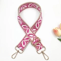 Close-up of pink embroidered floral purse strap with gold metal swivel hooks and hardware - Gold Buckle / Style 2-Beige & Rose Red