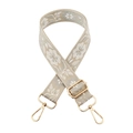 Detail of adjustable floral jacquard bag strap with elegant gold metal lobster clasps - 6-Beige Base Light Grey