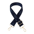 Close-up of adjustable wide shoulder strap with blue geometric ethnic pattern and gold buckles - 17-Black Blue