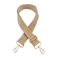 Close-up of adjustable brown and beige herringbone bag strap with golden metal clasps - Gold Buckle / Khaki