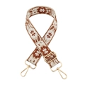Detailed view of floral jacquard bag strap with gold lobster clasps and metal slider - 8-Beige Base Dark Brown