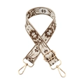Detail of floral ethnic jacquard wide strap with golden metal lobster clasps and buckles - 9-Beige Base Dark Khaki