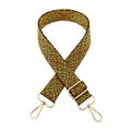 Close-up of ethnic geometric jacquard weaving pattern on wide bag strap with gold metal hooks - 20-Black Yellow
