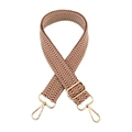 Detail of 3.8cm wide adjustable shoulder strap with brown chevron jacquard and gold hardware - Dark Brown